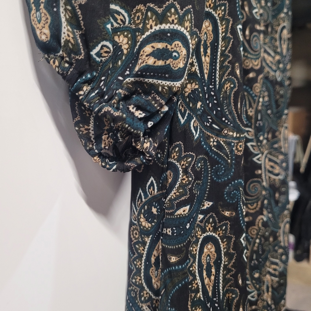 Tommy Hilfiger Black and Cream Paisley Long Sleeve Dress - Picture 3 of 6